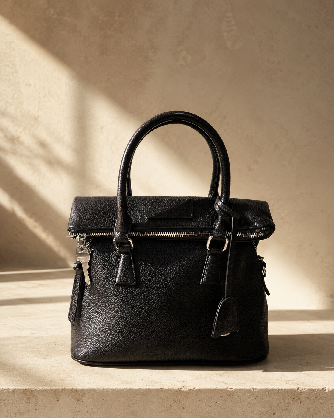 BAULETTO STRUTTURATO CON DOPPIO MANICO - NERO