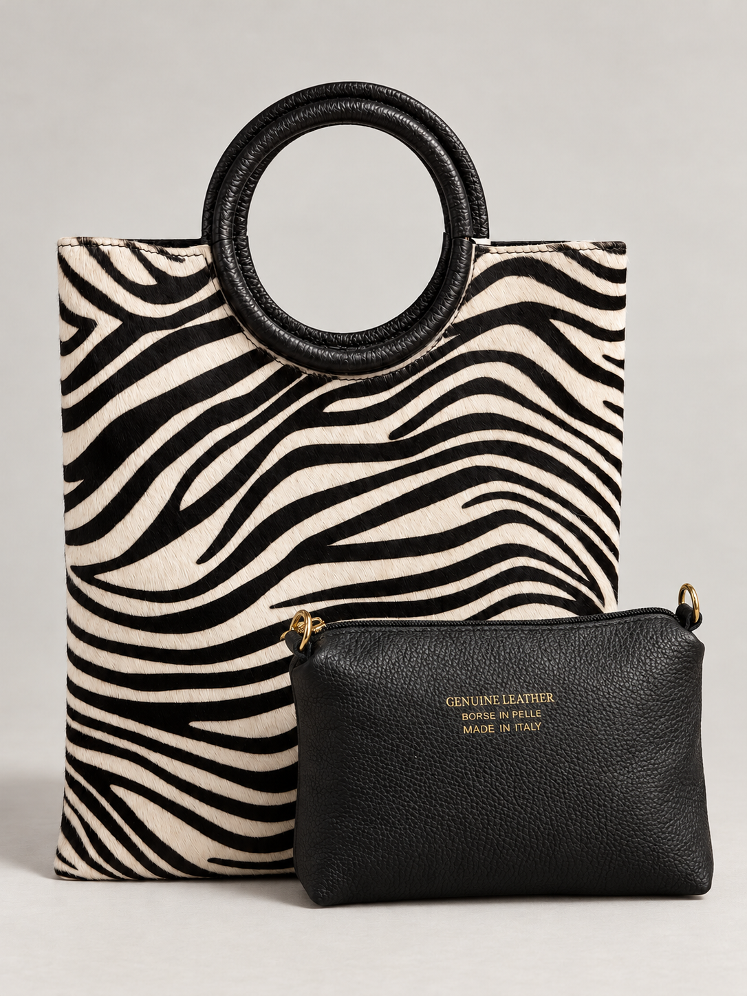 BORSA TOTE IN VERA PELLE EFFETTO CAVALLINO - ZEBRATO