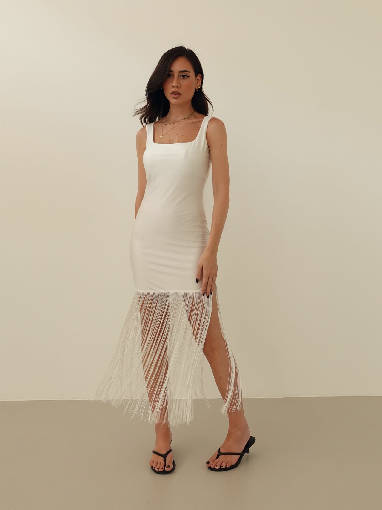 DRESS CON FRANGE - BIANCO 14888