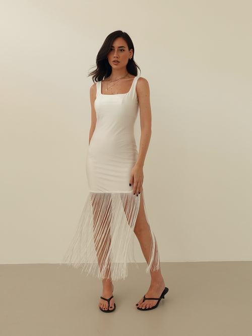 DRESS CON FRANGE - BIANCO 14888