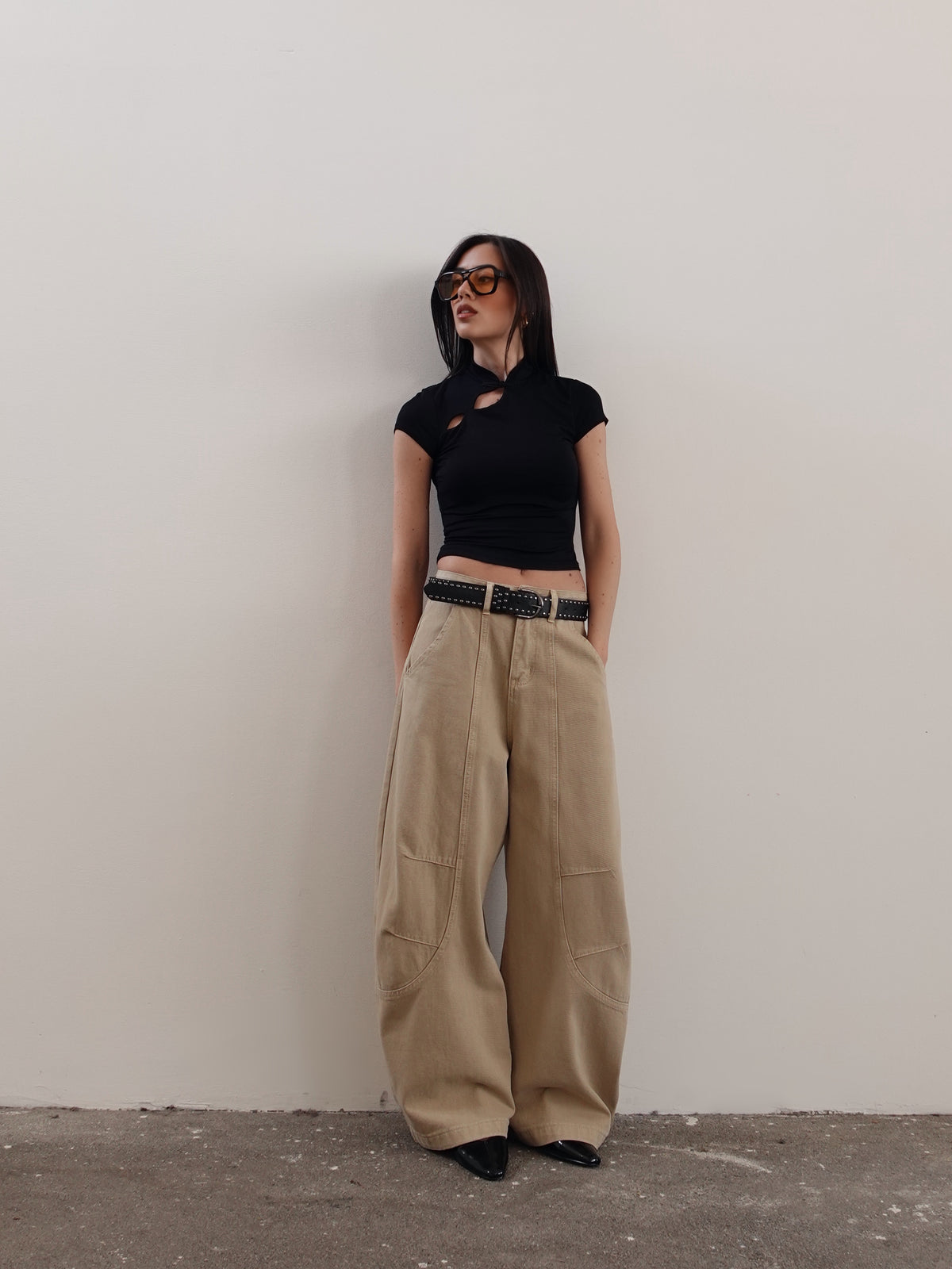 JEANS BAGGY BALLOON BEIGE CON CINTURA 58016