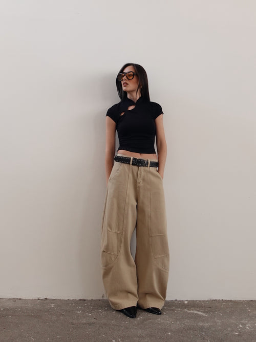 JEANS BAGGY BALLOON BEIGE CON CINTURA 58016