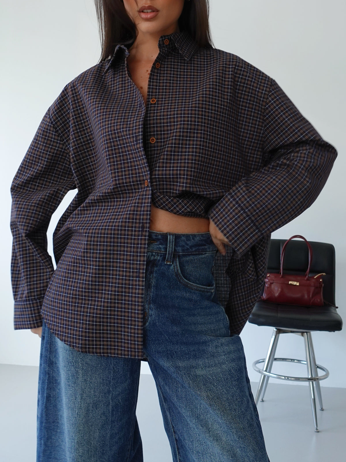 CAMICIA A QUADRETTI 100% COTONE - BLU/MARRONE 3662