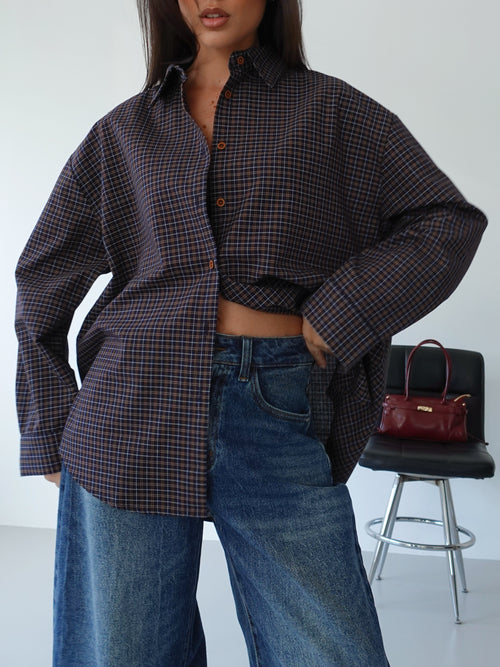 CAMICIA A QUADRETTI 100% COTONE - BLU/MARRONE 3662