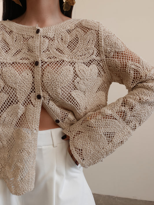 CARDIGAN IN MACRAME' - BEIGE 35705