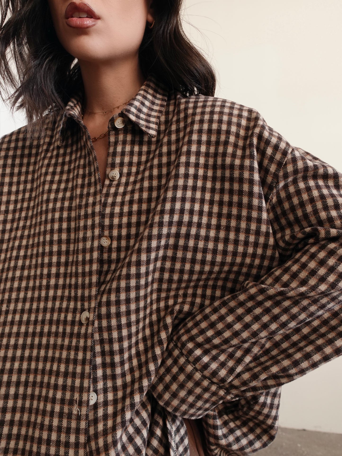 CAMICIA IN FLANELLA A QUADRETTI CON SPALLINE - MARRONE/BEIGE 2636