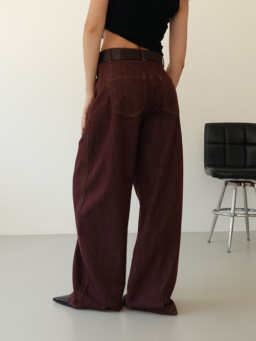 JEANS BALLOON COLOR CON CINTURA - BURGUNDY 32630