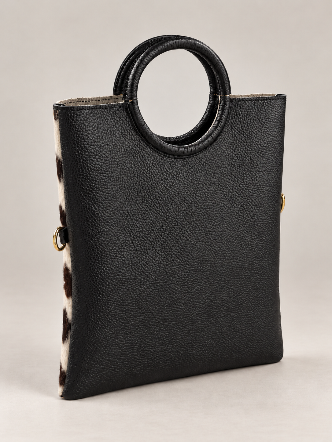 BORSA TOTE IN VERA PELLE EFFETTO CAVALLINO - MARRONE/BIANCO