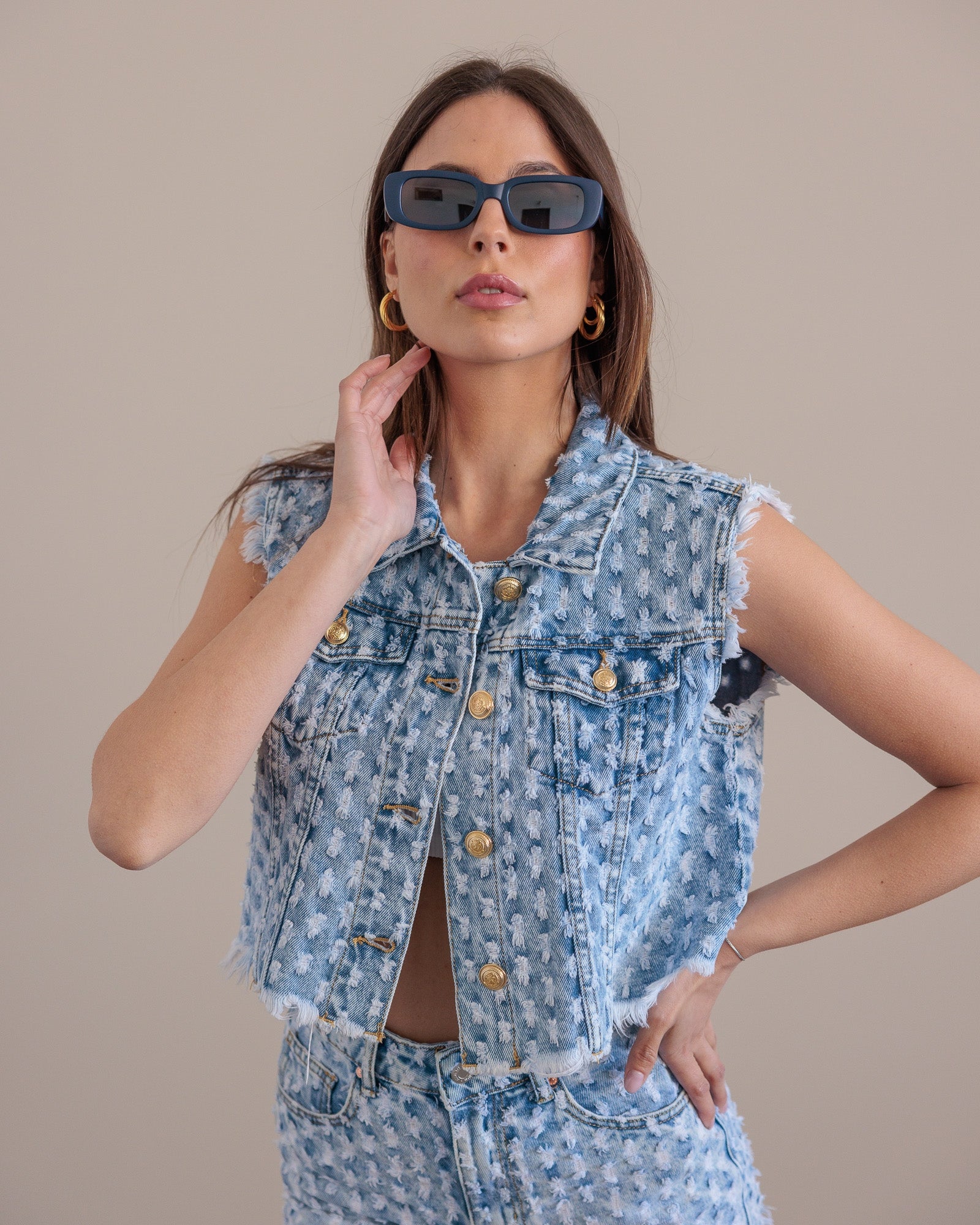 GILET KATY IN DENIM - 1907