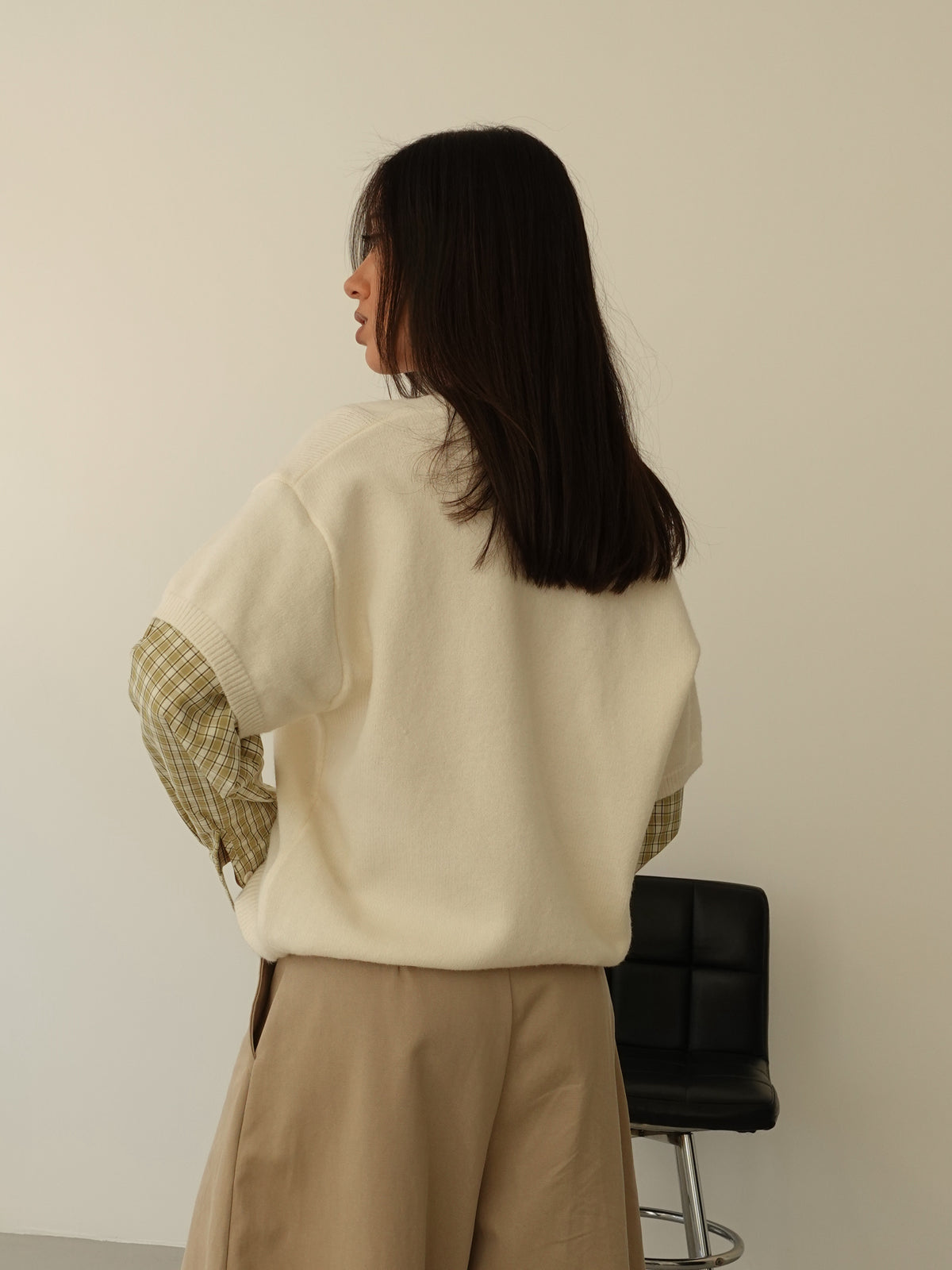 MAGLIONCINO CON MANICA CAMICIA - BURRO/VERDE 8166
