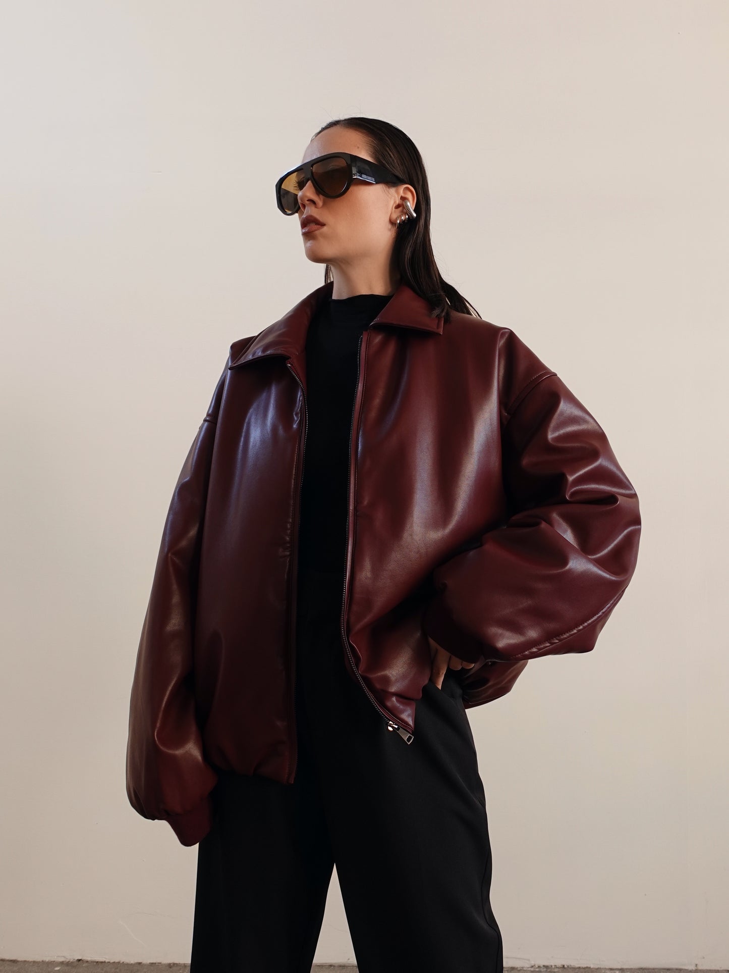 BOMBER AVIATOR IN ECOPELLE - BURGUNDY 8258