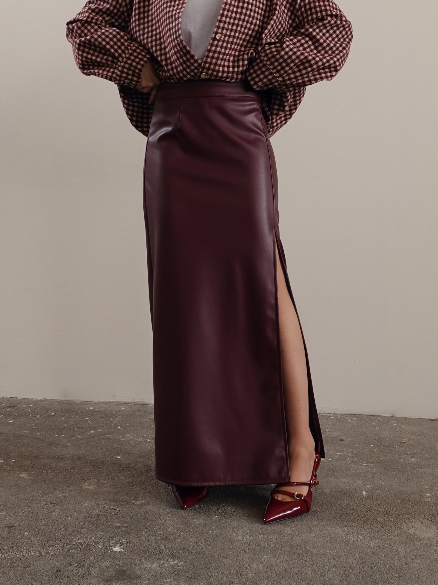 GONNA LONGUETTE IN ECOPELLE CON SPACCO - BURGUNDY 67097