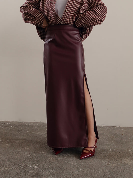 GONNA LONGUETTE IN ECOPELLE CON SPACCO - BURGUNDY 67097