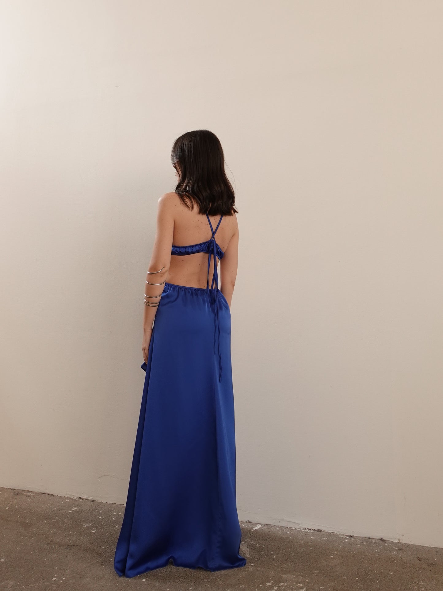 LONG DRESS CON ROUCHES E SPACCO - BLU ROYAL 25226