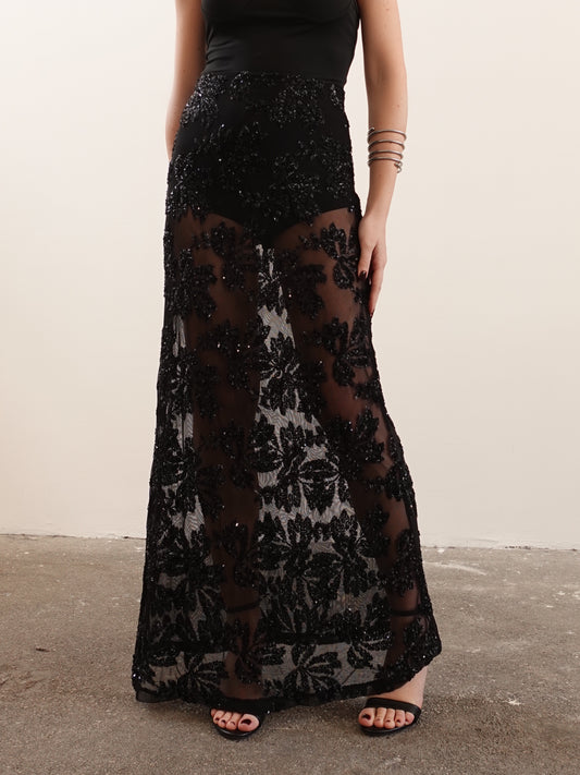 GONNA VELATA CON DETTAGLI IN PAILLETTES - NERO 26848