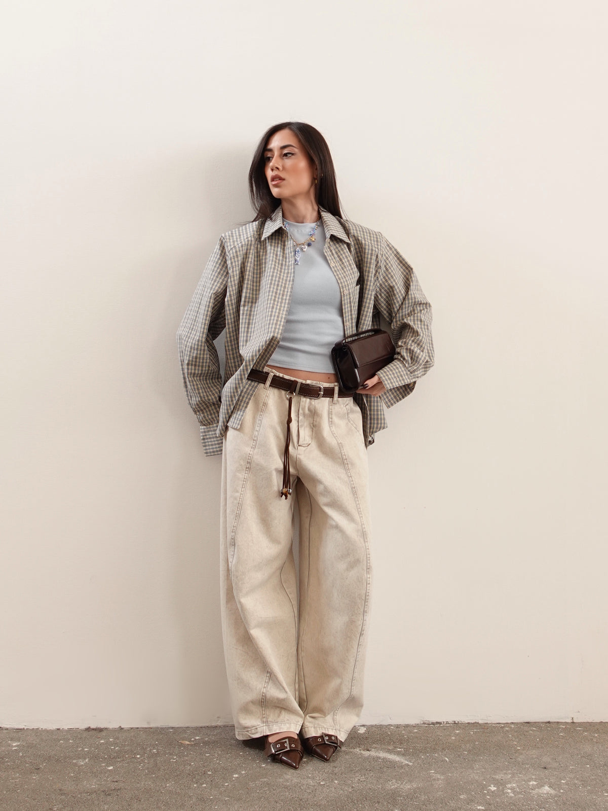 JEANS BALLOON DESERT CON CINTURA - BEIGE 16013