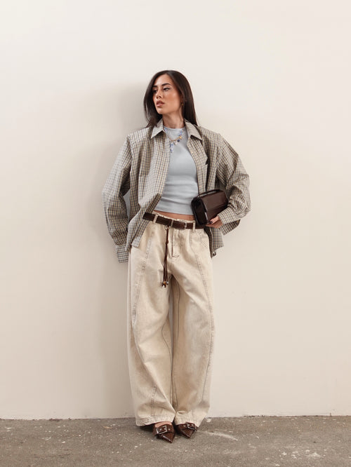 JEANS BALLOON DESERT CON CINTURA - BEIGE 16013