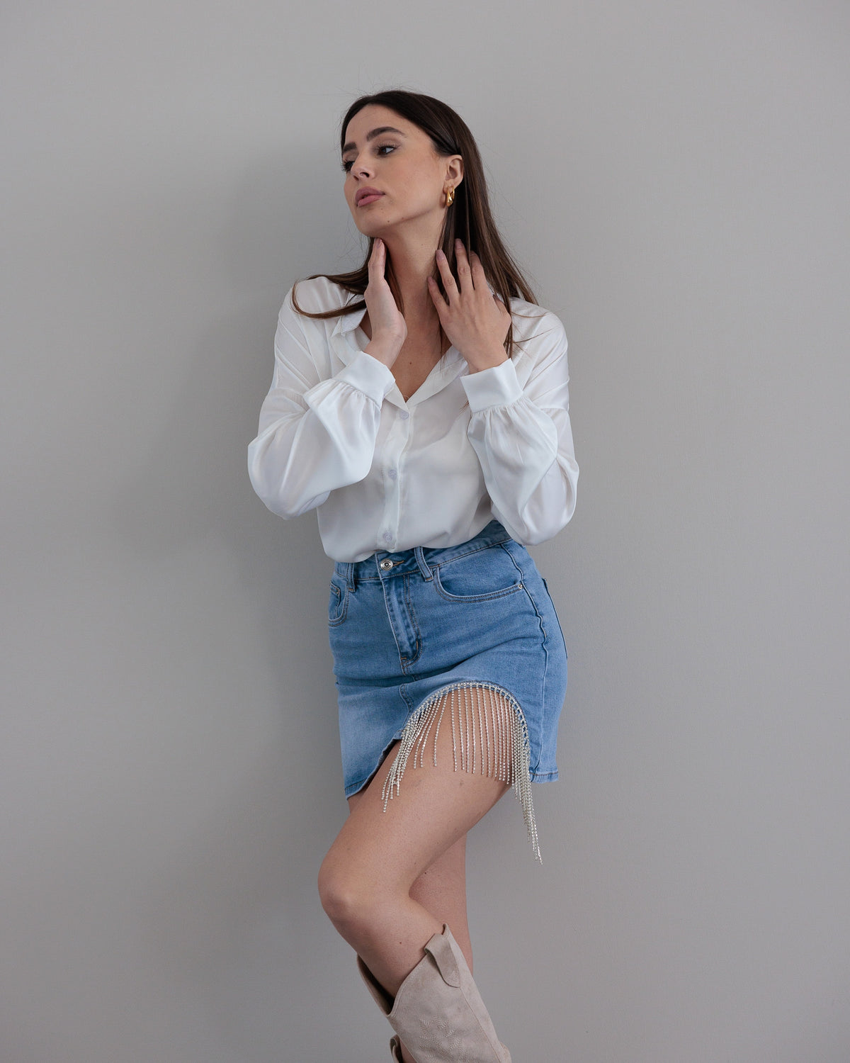 GONNA IN DENIM CON DETTAGLIO STRASS - 3140