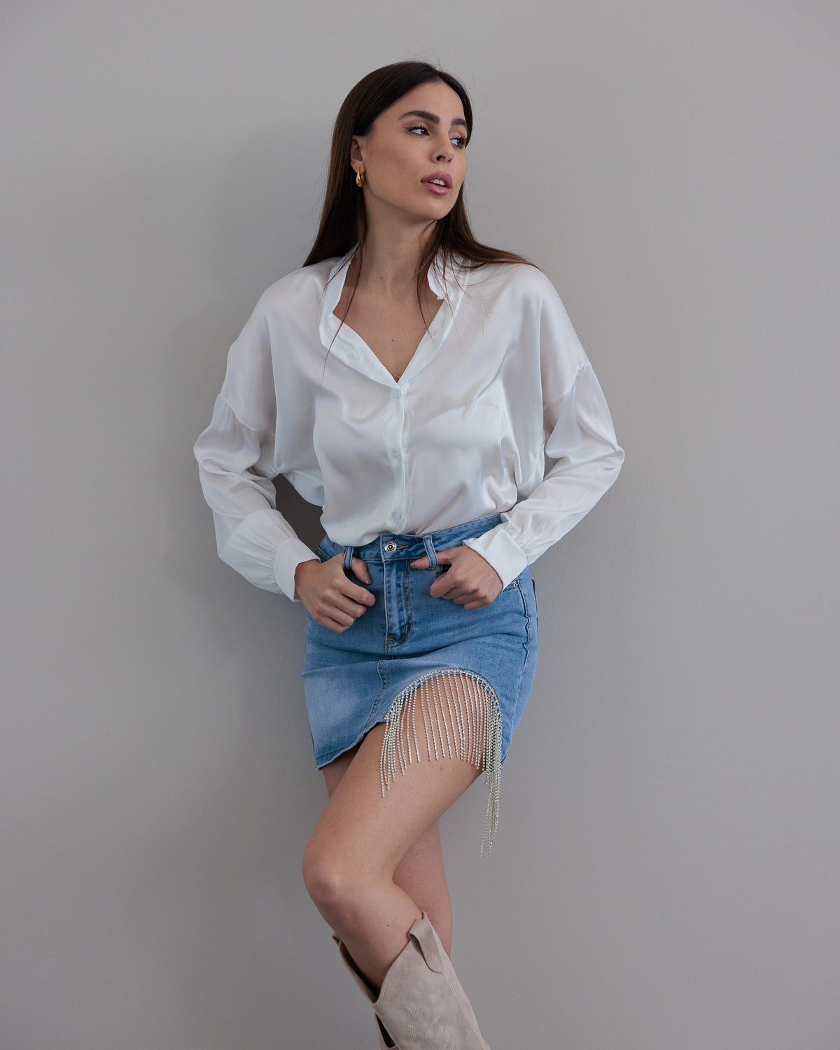 GONNA IN DENIM CON DETTAGLIO STRASS - 3140