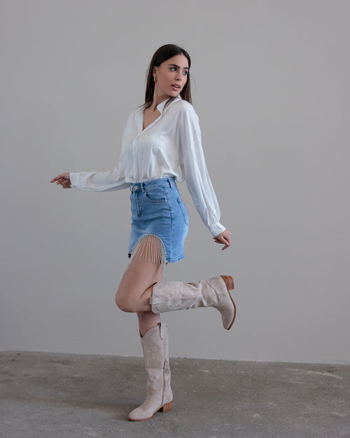 GONNA IN DENIM CON DETTAGLIO STRASS - 3140