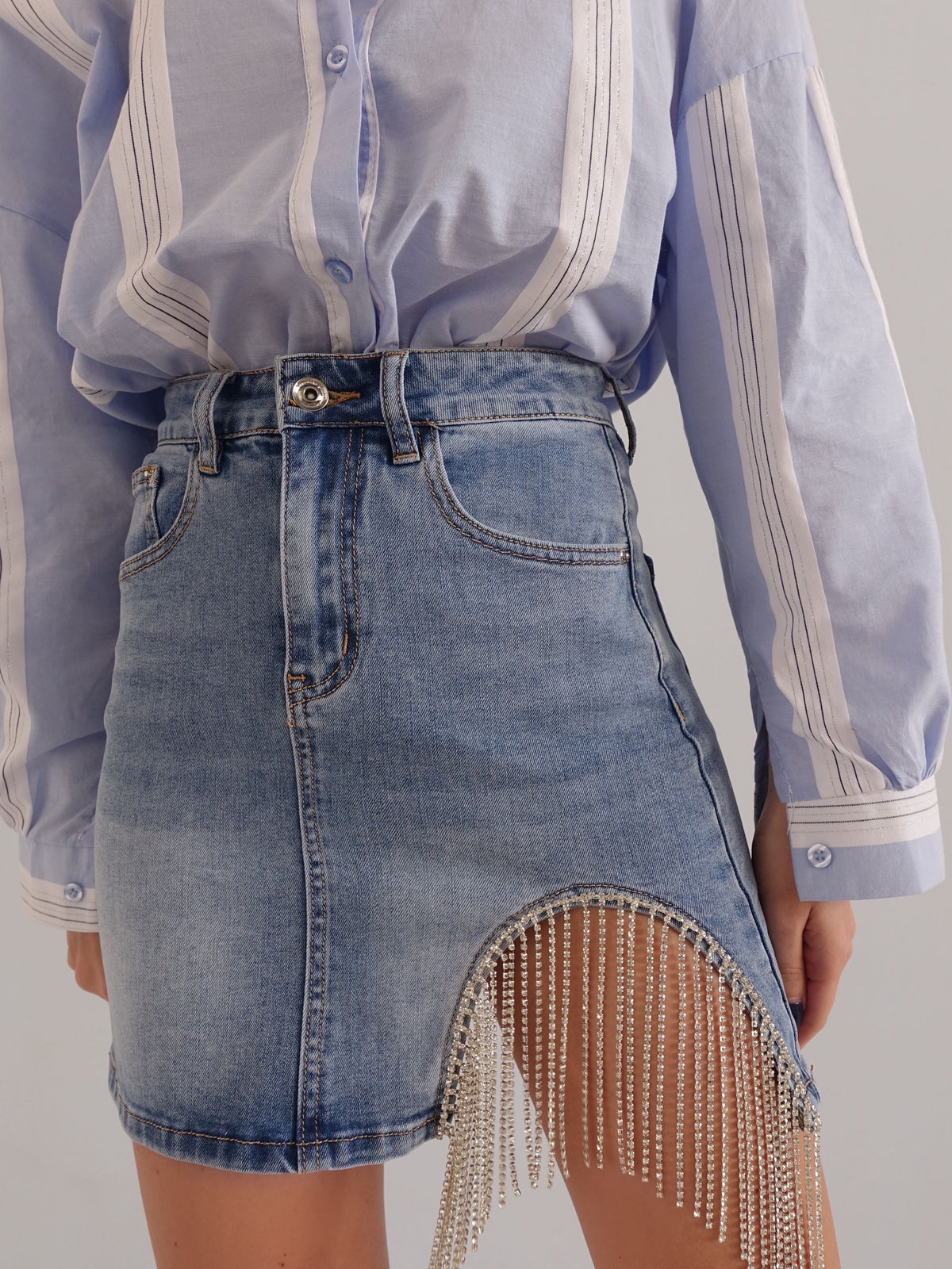 GONNA IN DENIM CON DETTAGLIO STRASS - 3140