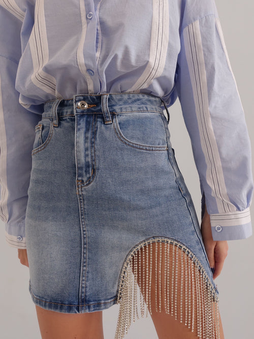 GONNA IN DENIM CON DETTAGLIO STRASS - 3140