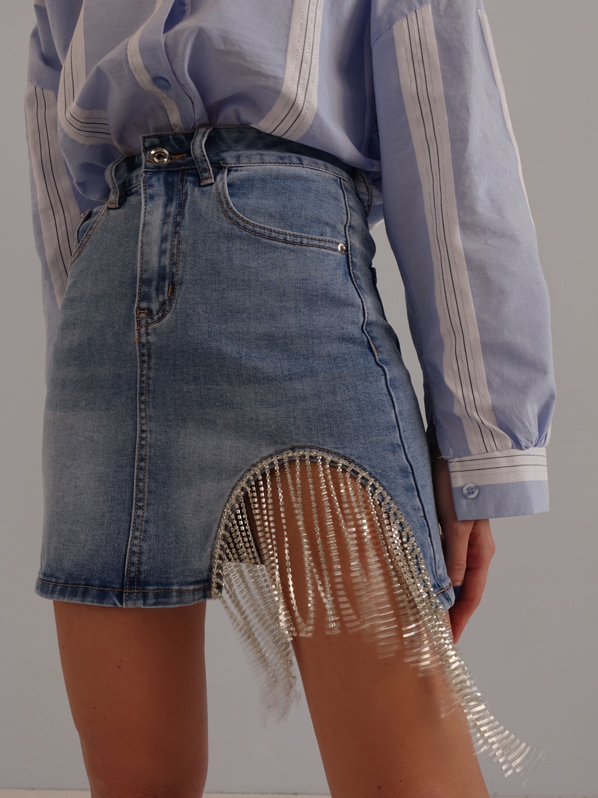 GONNA IN DENIM CON DETTAGLIO STRASS - 3140