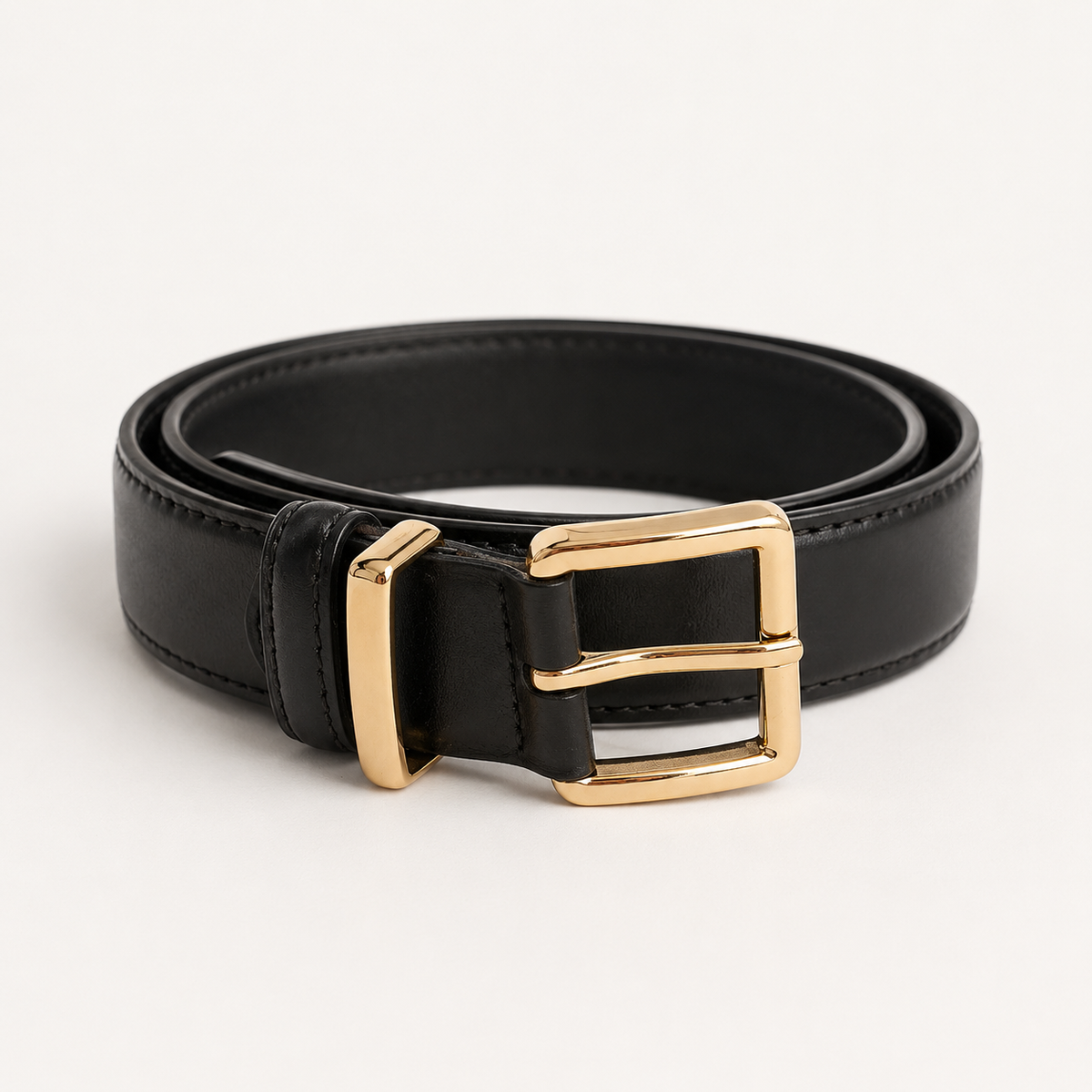 CINTURA IN VERA PELLE FIBBIA ORO - NERO