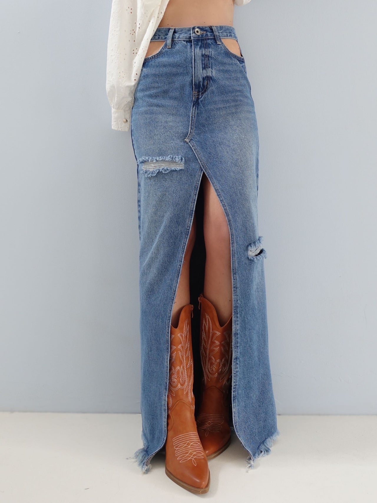 GONNA IN DENIM CON TAGLI IN VITA - 3D/1287