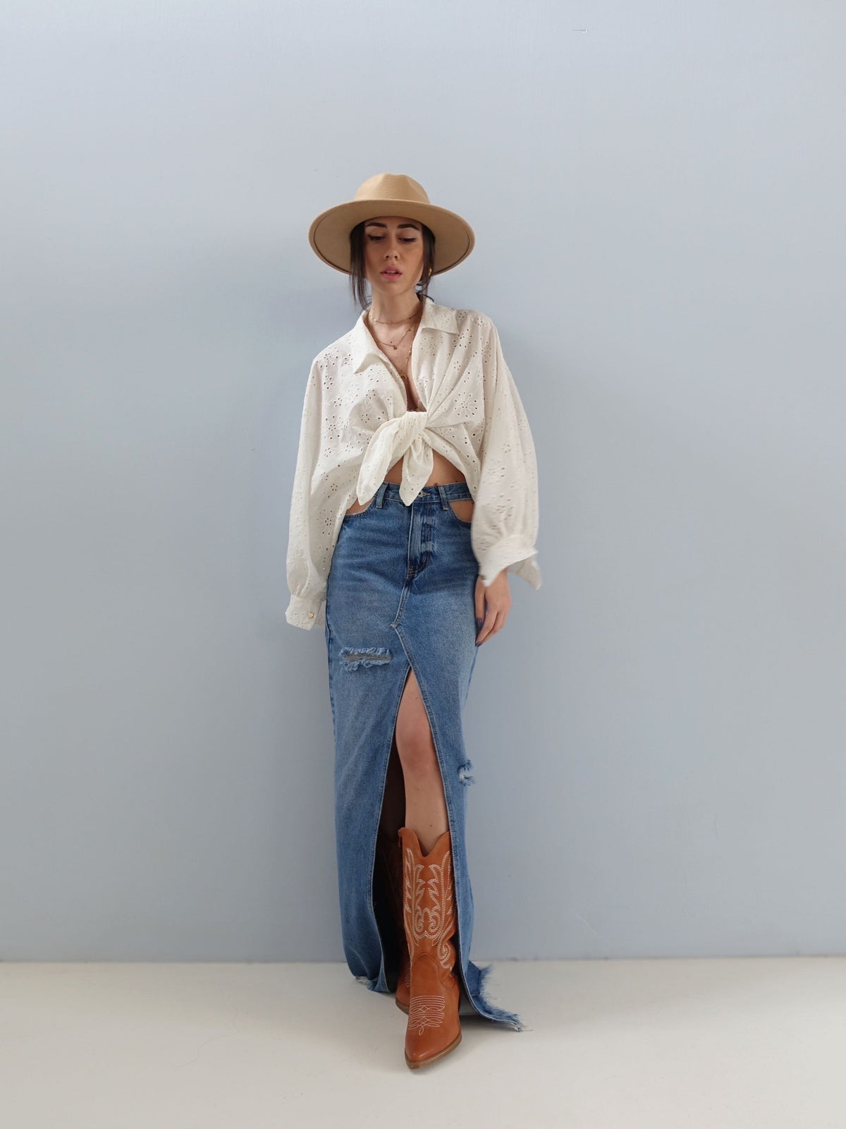 GONNA IN DENIM CON TAGLI IN VITA - 3D/1287