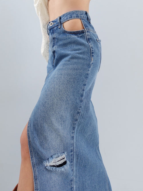 GONNA IN DENIM CON TAGLI IN VITA - 3D/1287