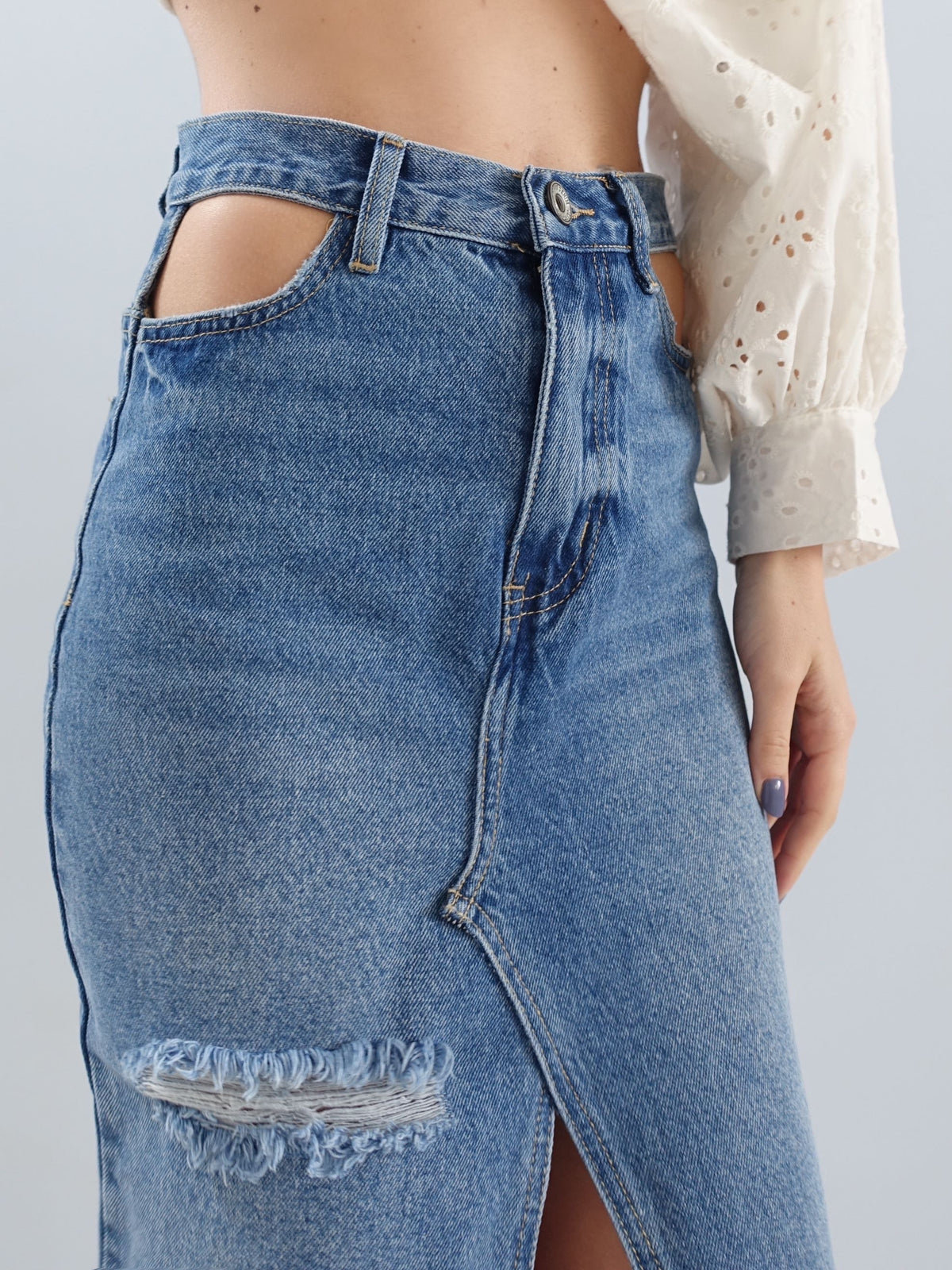 GONNA IN DENIM CON TAGLI IN VITA - 3D/1287