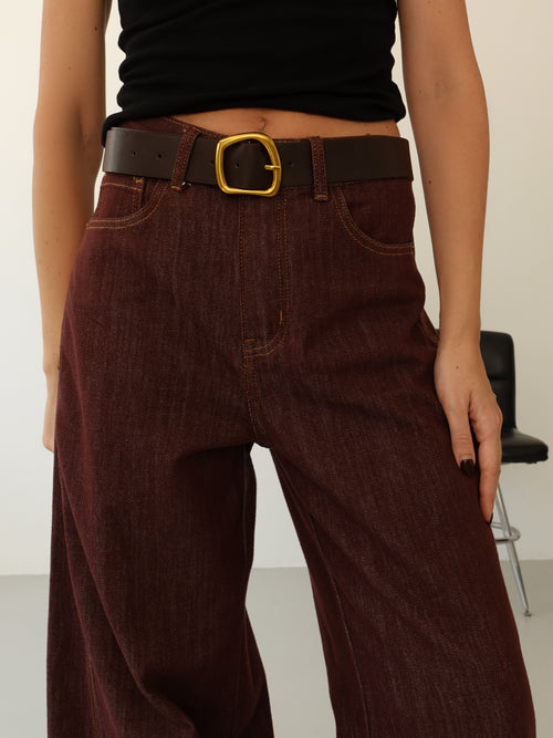 JEANS BALLOON COLOR CON CINTURA - BURGUNDY 32630