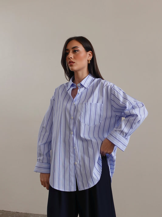 CAMICIA A RIGHE CON TASCHINO - AZZURRO/BLU 17199