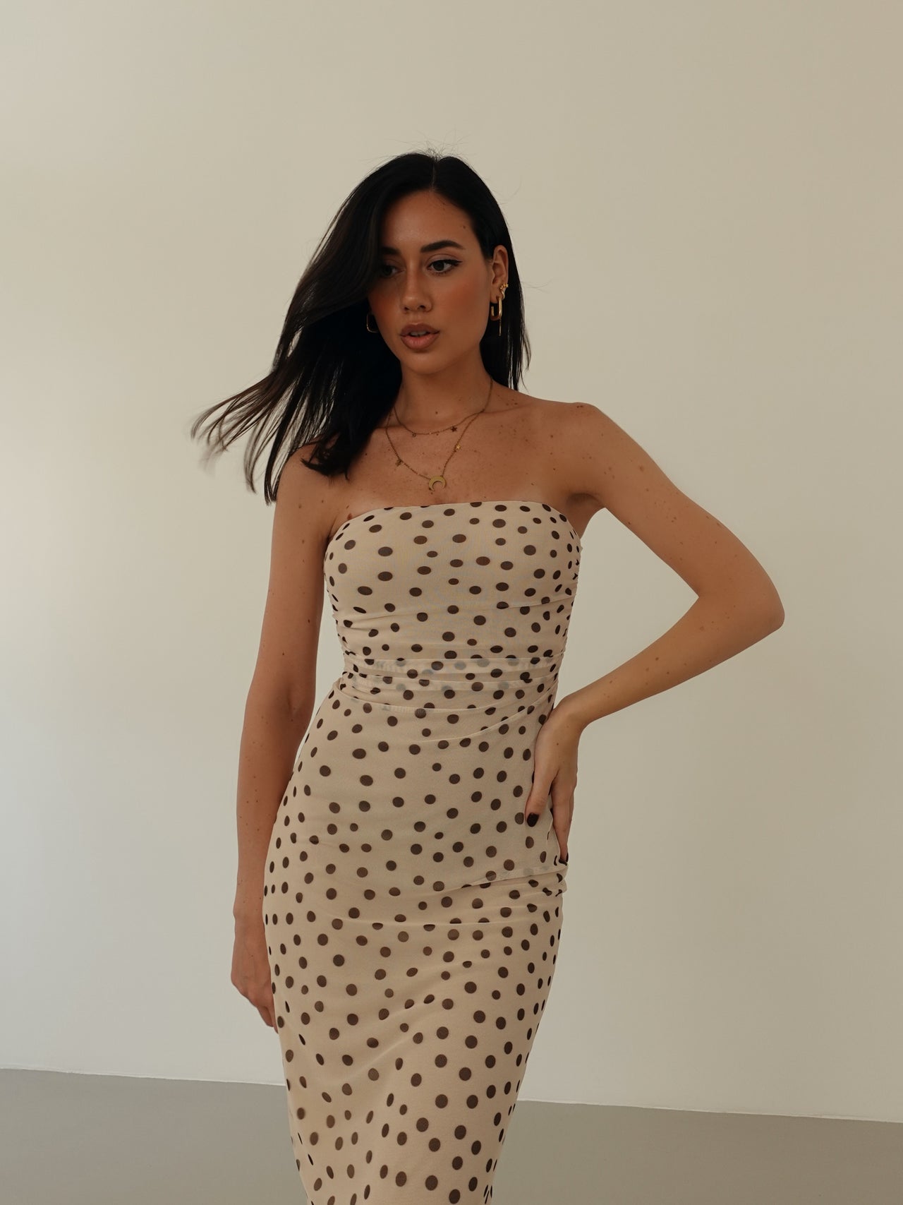 LONG DRESS VELATO A POIS - BURRO 13961