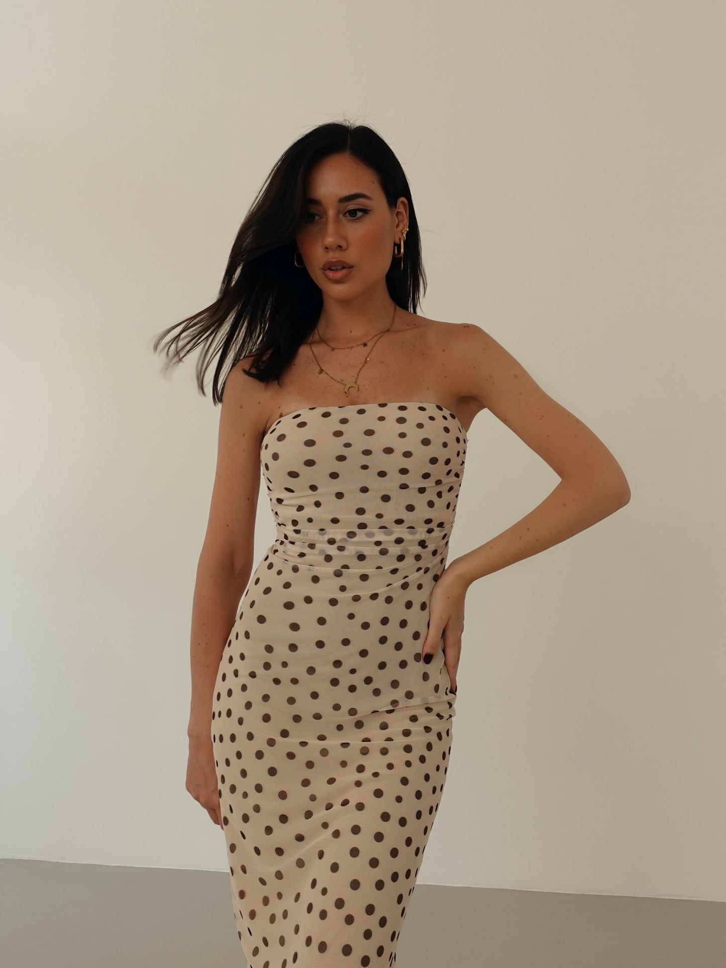 LONG DRESS VELATO A POIS - BURRO 13961