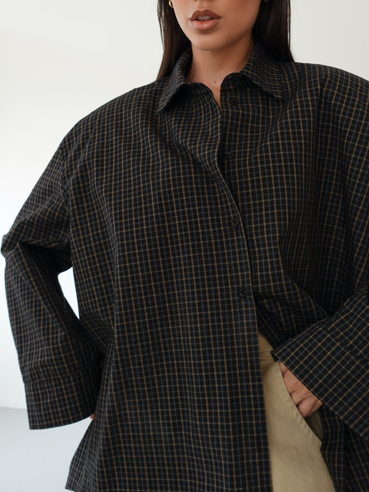 CAMICIA A QUADRETTI CON SPALLINE - NERO/VERDE 2704