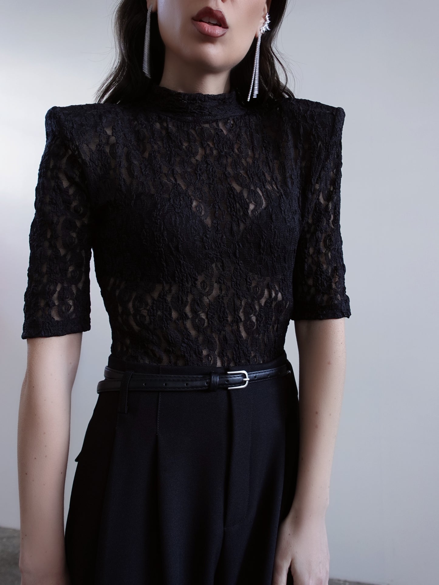 BODY IN PIZZO CON SPALLINE - NERO 11948