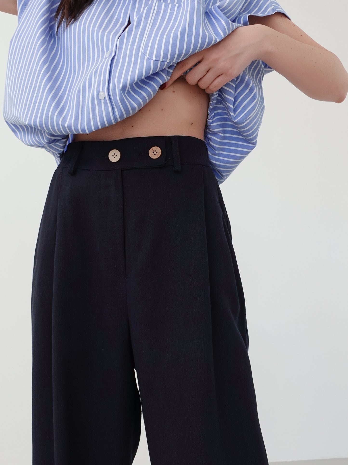 PANTALONI MISTO LINO/VISCOSA - BLU 5845