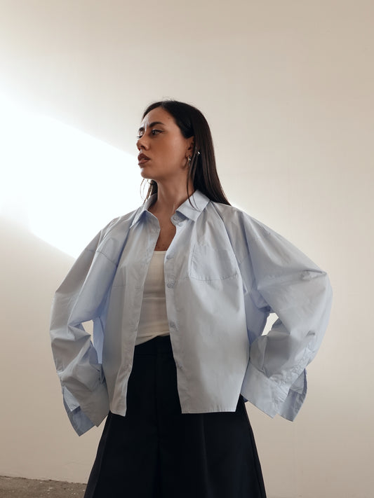 CAMICIA CROP MURCIELAGO - AZZURRO 2641