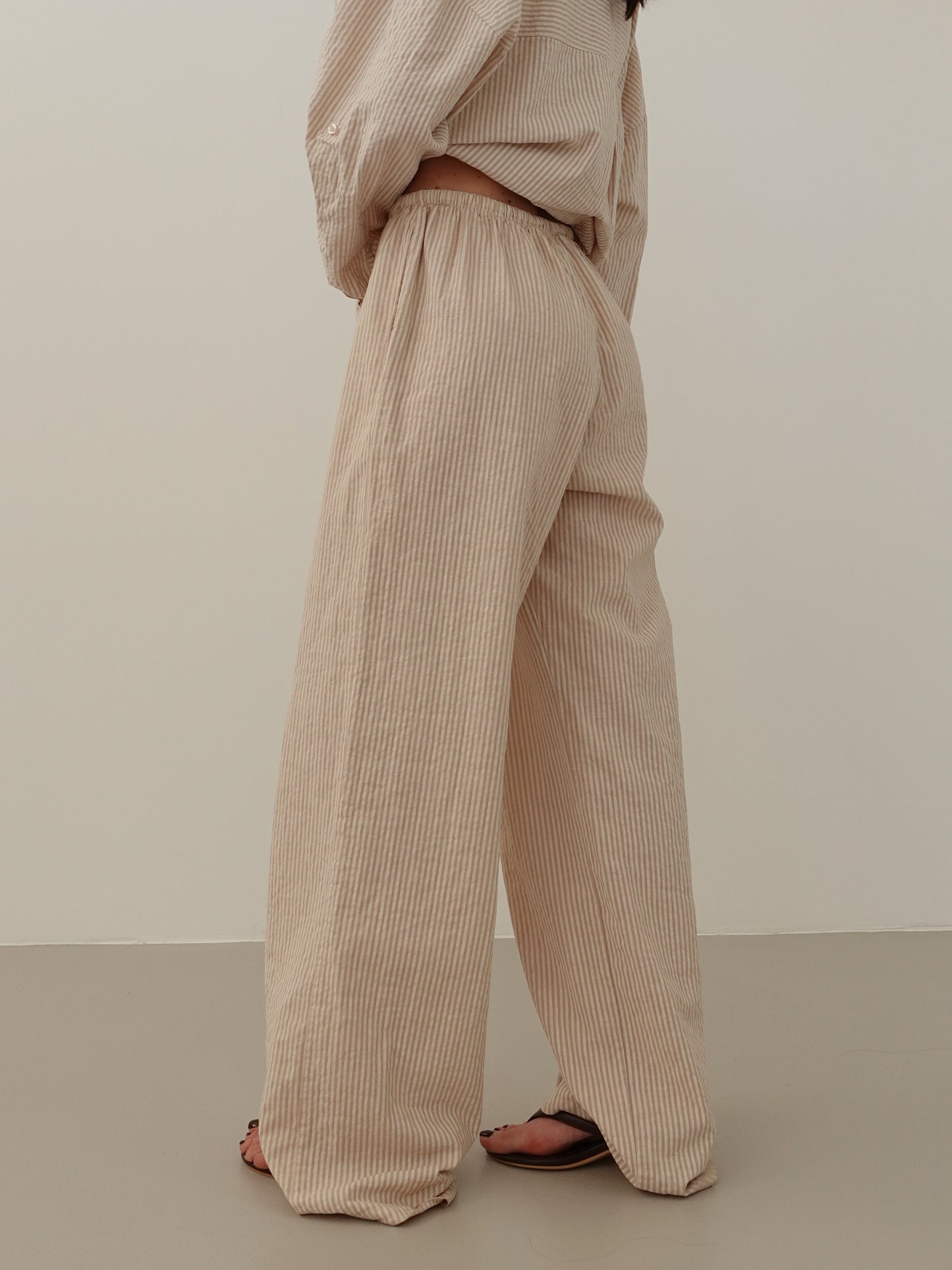 PANTALONI MILLERIGHE MISTO LINO - BEIGE 2548