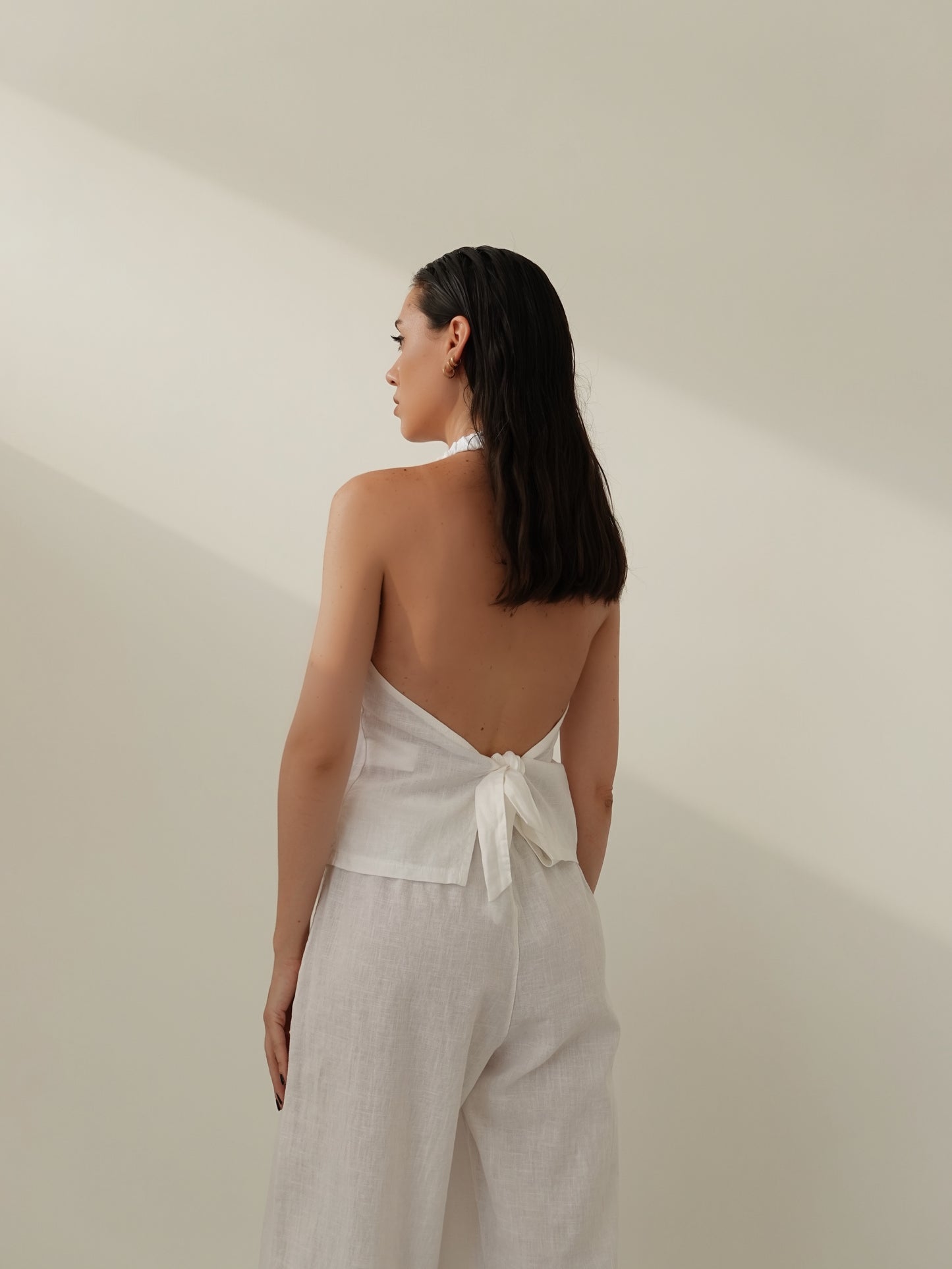 COORDINATO MISTO LINO CON BOTTONCINI - BIANCO 1363/65