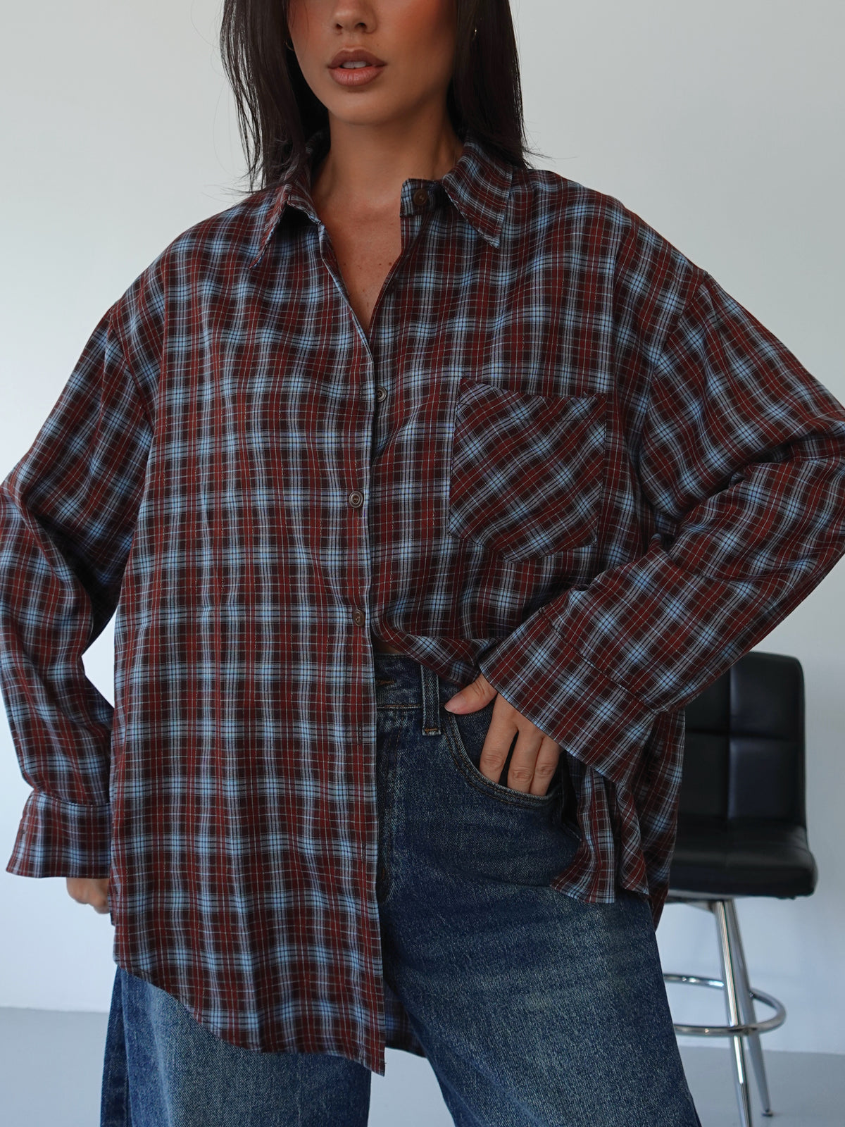 CAMICIA A QUADRI IN COTONE - MARRONE/AZZURRO 17310