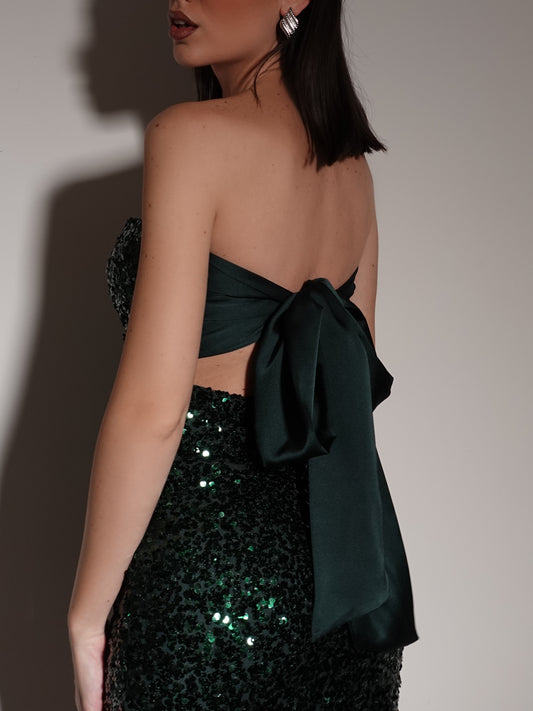 MINI DRESS IN PAILLETTES CON FIOCCO IN RASO SUL RETRO - VERDE 39364
