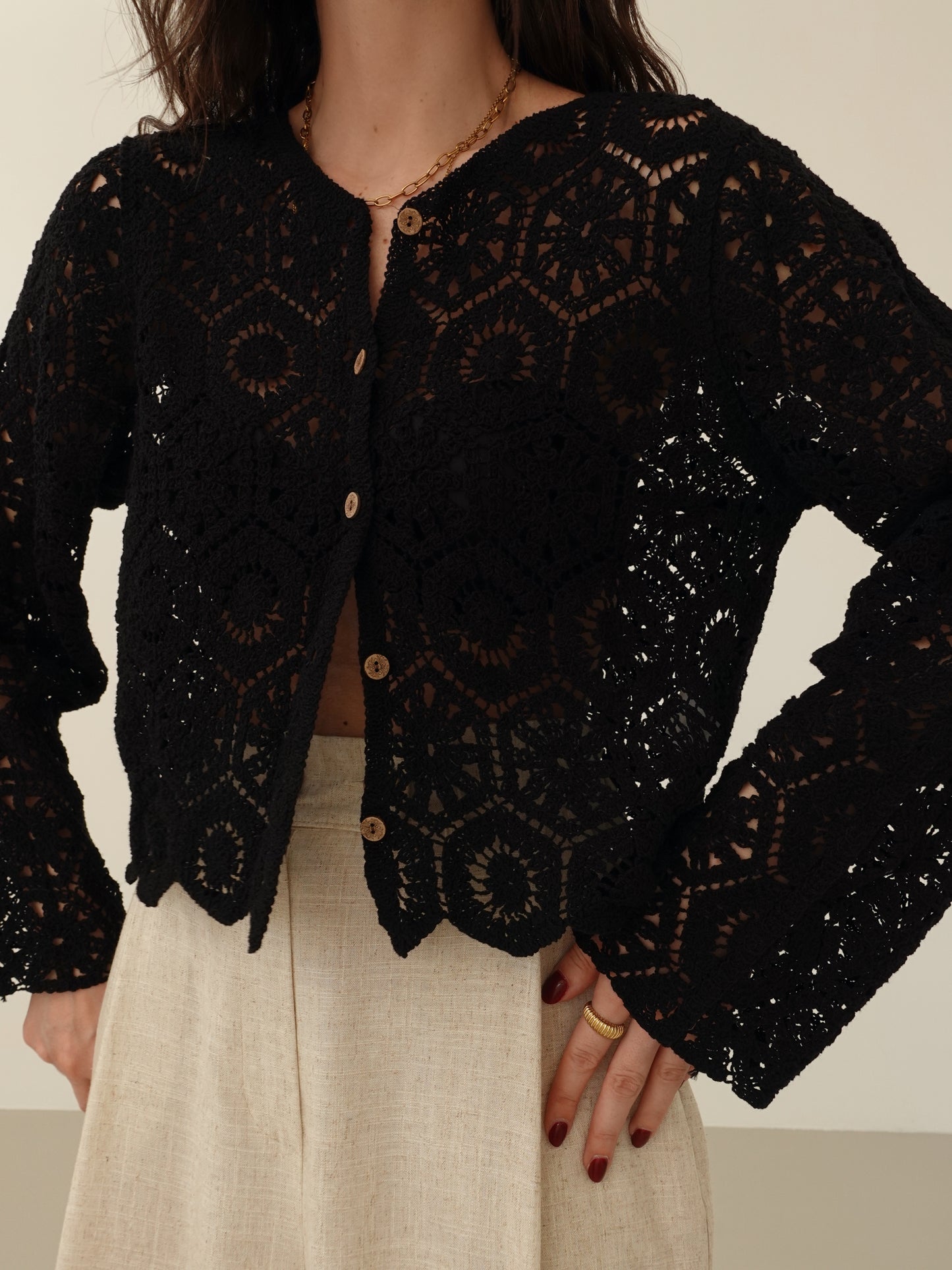 CARDIGAN CROCHET BALI - NERO 28004