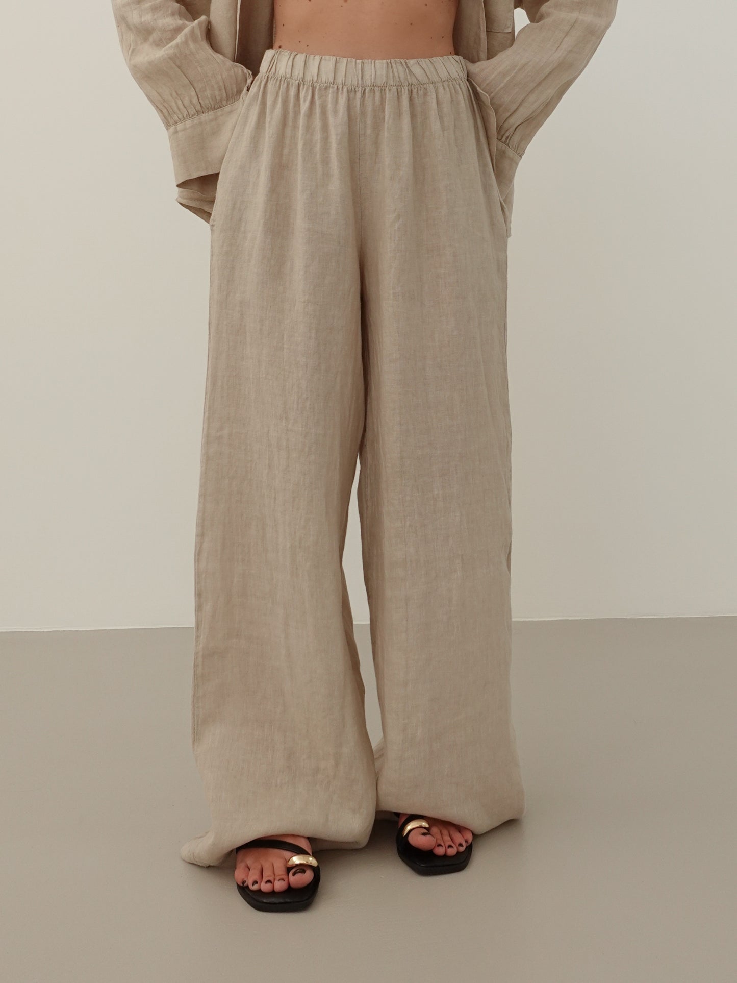 PANTALONI WIDE LEG 100% LINO - BEIGE 8767-2