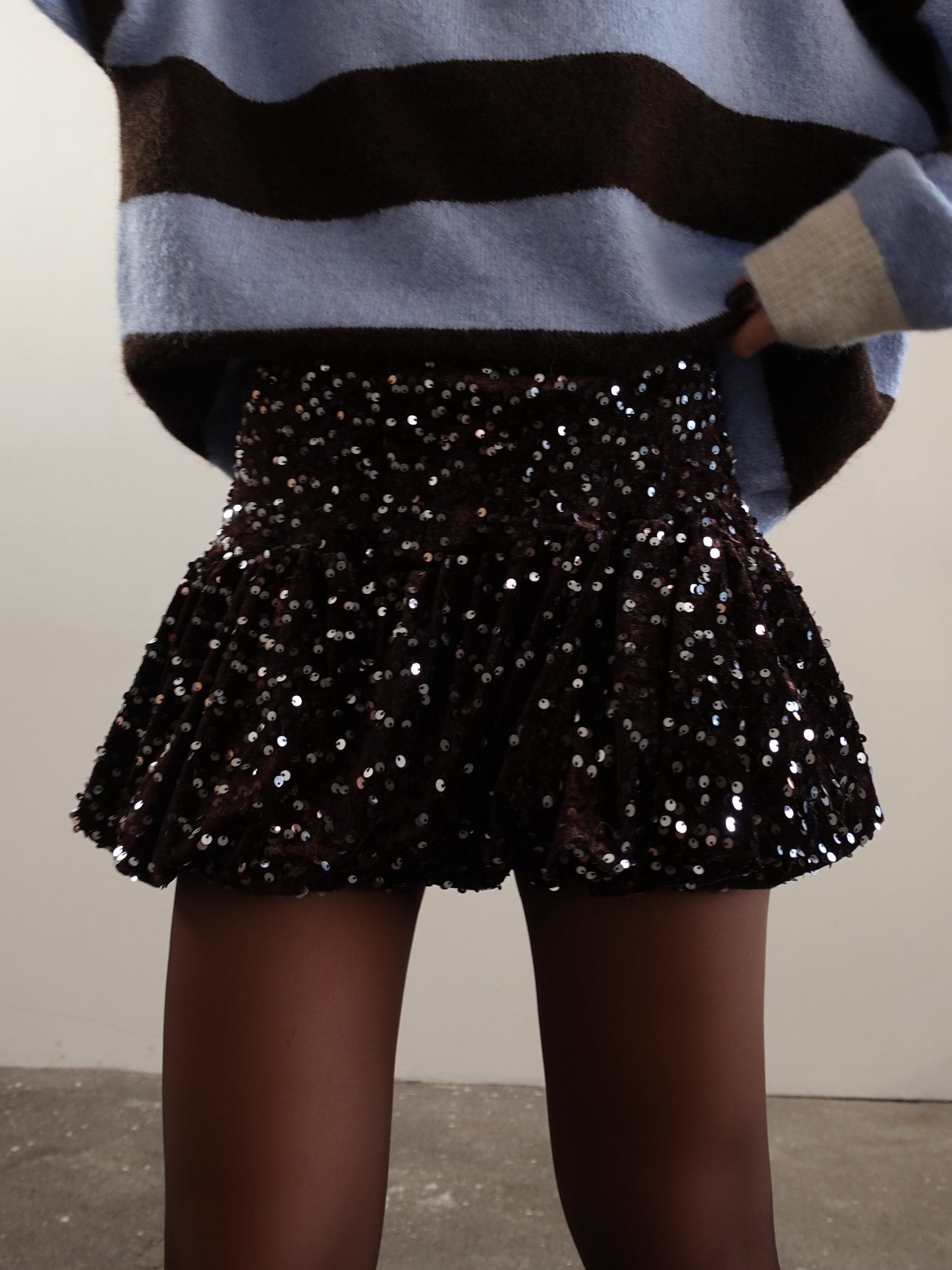 MINIGONNA VELVET CON PAILLETTES - CIOCCOLATO 26298