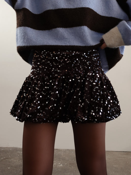 MINIGONNA VELVET CON PAILLETTES - CIOCCOLATO 26298
