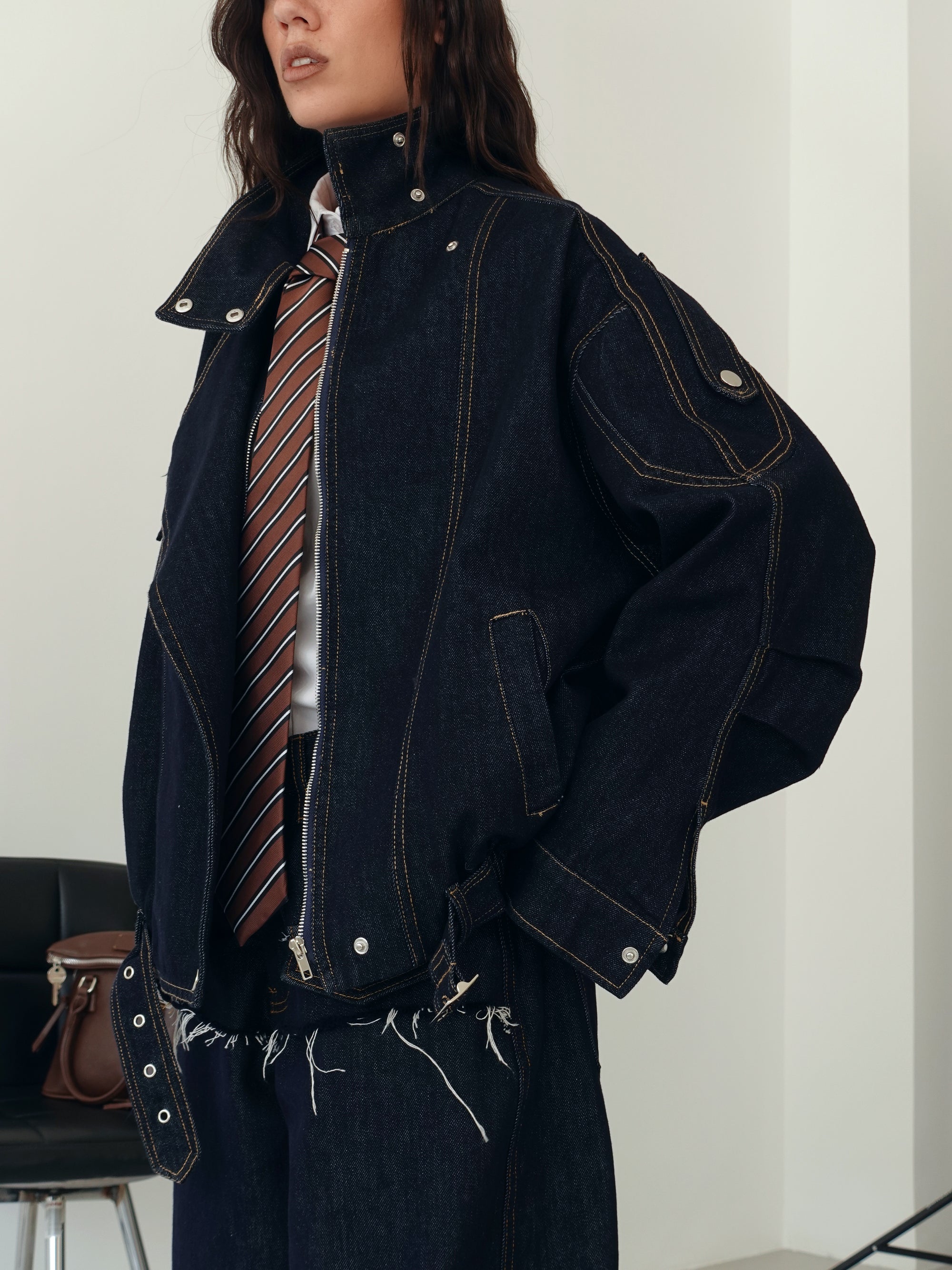 GIACCA BIKER IN DENIM - BLU SCURO 2697