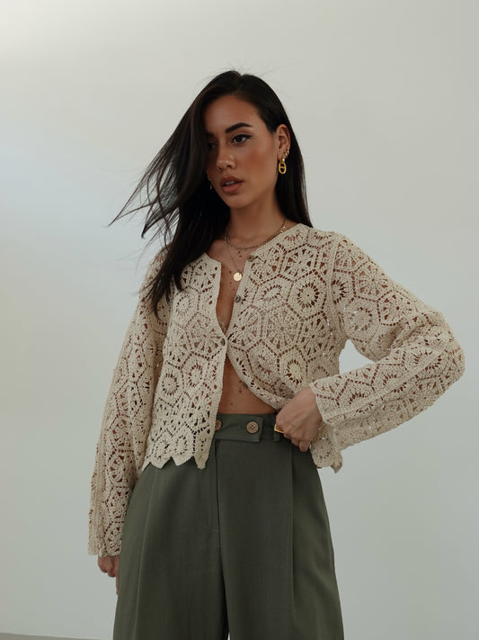 CARDIGAN CROCHET BALI - BEIGE 28004